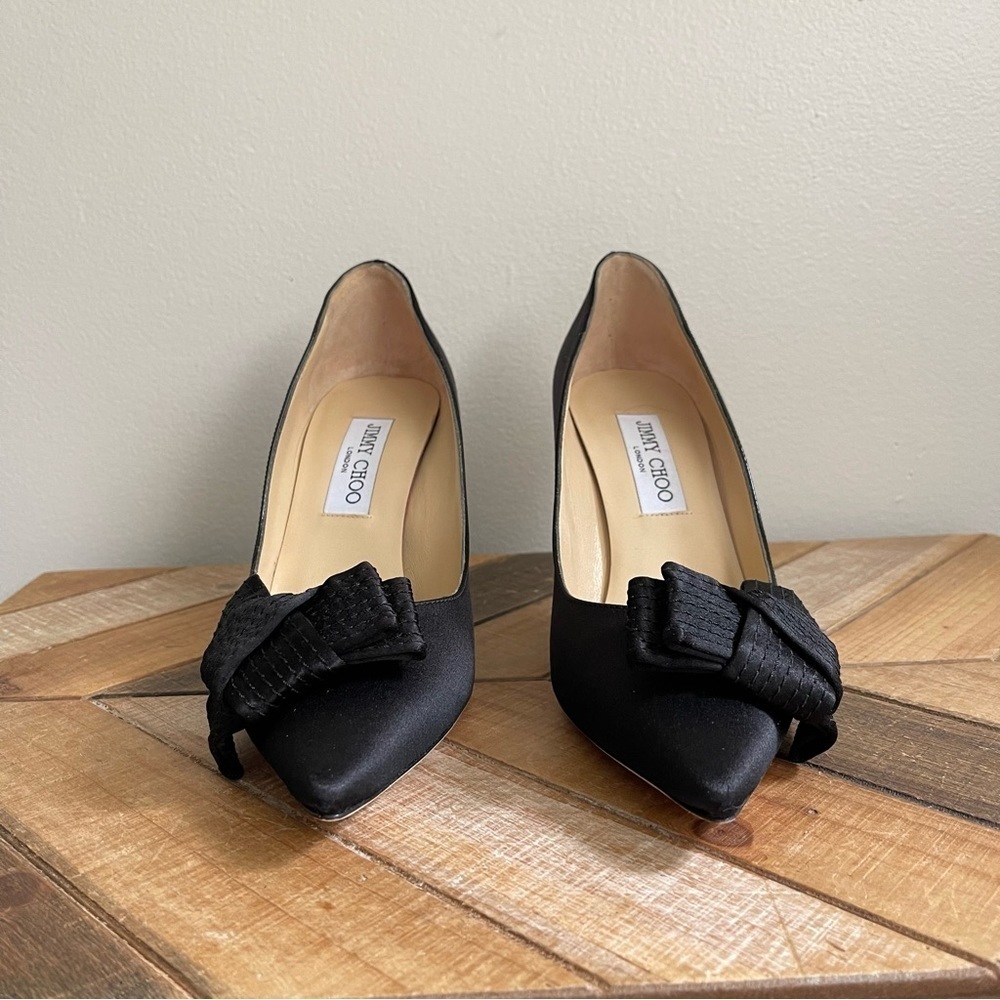 Jimmy Choo-Fitz Satin Patent Pump - Picture 3 of 12